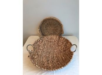 (23) Large Wicker Basket With Metal Handles And Wicker Basket