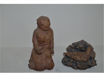 (#71) Lilys Stone Bookend And Clay Statue 9'h