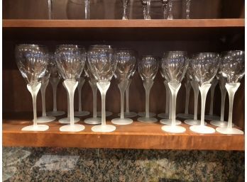 (#200) Vintage Lilly Tulip Frosted Crystal Stem Wine & Water Glasses