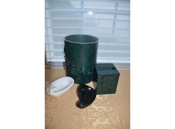 (#208) Green Metal Bathroom Tissue Box And Wastebasket, Soap Dish