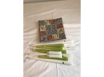 (30) Mosaic Tray And Candles