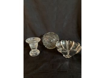 (#141) Glass Rose Bowl, Candy Dish And Candle Holder