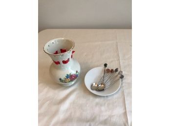 (16) Decorative Vase, Spoon Set And Plate