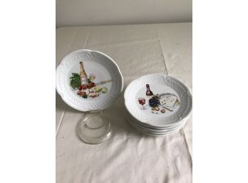 (35) Set Of 6 Porcelain Philippe Deshoulieres Desert Plates