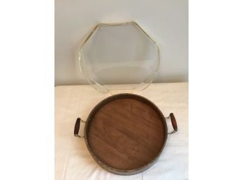 (24)  Medium (2) Serving Trays - Acrylic Tray - Round Wooden Tray With Handles