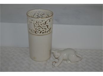 (#104) Lenox 8' Vase And Lenox Cat (slight Chip On Ear) Jewel Collection