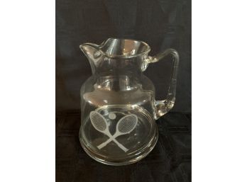(#150) Glass Pitcher Etched Tennis Rackets