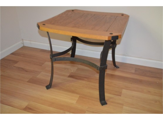 Wood Top Metal Base Side Accent End Table