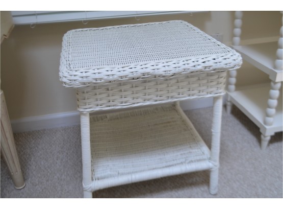 (#102) White Wicker End Table