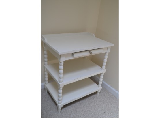 (#103) White Shelf Side Table Pull Out Shelf