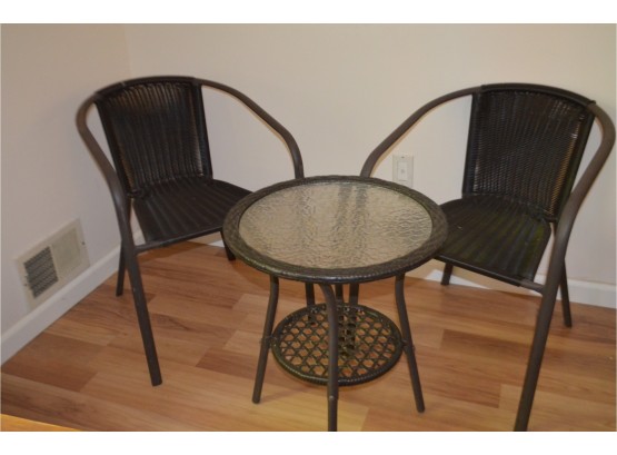 Expresso Color Outdoor 20' Round Glass Top Bistro Set With 2 Chairs - See Description