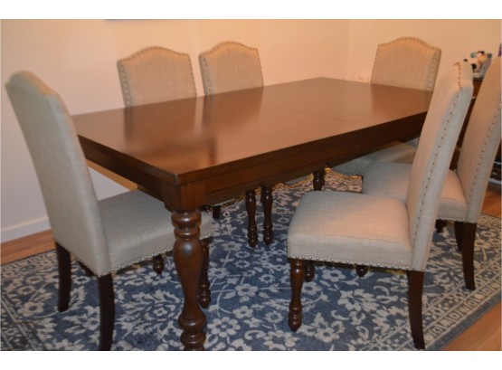 Dining Table 6 Nail Head Trim High Back Chairs With Leaf - See Description