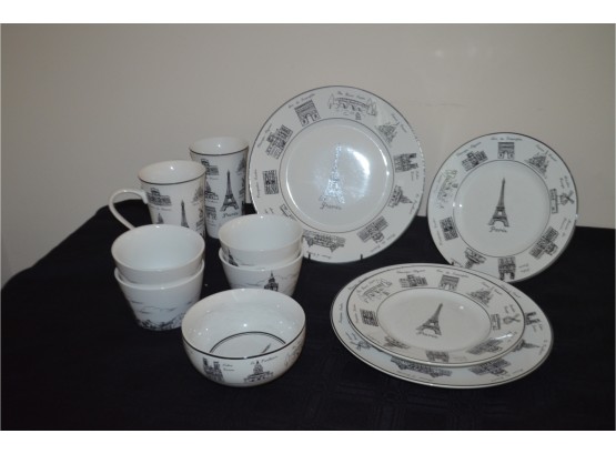 (#57) Porcelain Indonesia Paris Dishes Around The City '222 Fifth' - See Details