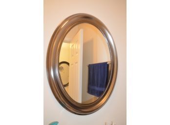 (#2) Silver Metal Oval Mirror (hang Either Way)