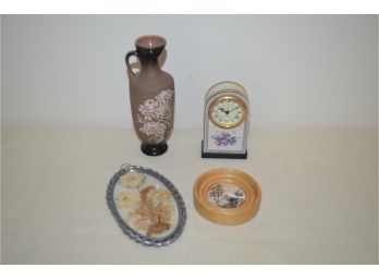 (#22) Assortment Of Trinket Vase 7'H, Clock 4.5'H