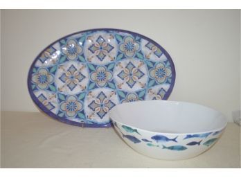 (#73) Plastic Serving Tray And Bowl