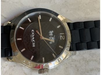 (#21) Coach Black Rubber Watch Works With Box