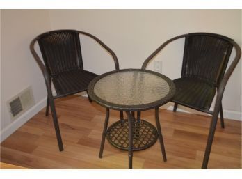 Expresso Color Outdoor 20' Round Glass Top Bistro Set With 2 Chairs - See Description
