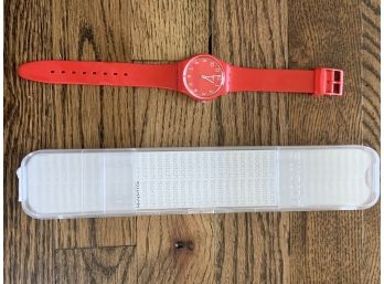 (#23) Swatch Red Rubber Watch (works) With Case