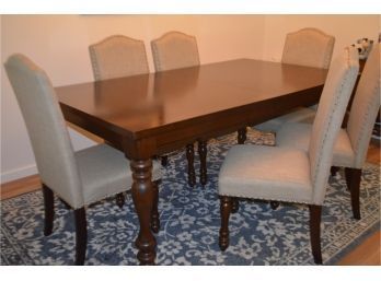 Dining Table 6 Nail Head Trim High Back Chairs With Leaf - See Description
