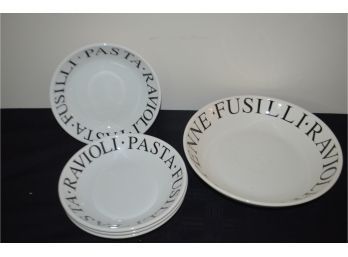 (#56) Ceramic Italy Pasta 13' Serving (1) Bowl,  Individual (4) Bowls 9.5' (Over And Back, Ltd.)