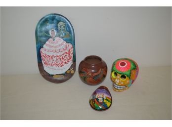 (#34) Mexican Trinkets (Vase, Whistle, Plate, Skull)- See Description