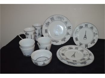 (#57) Porcelain Indonesia Paris Dishes Around The City '222 Fifth' - See Details