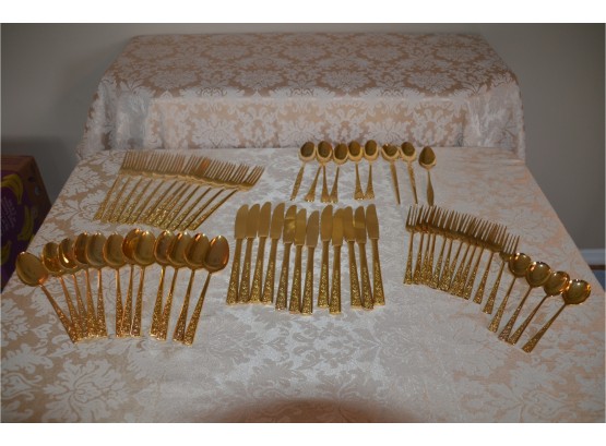 (#3) Japan Gold Flatware Set Serve Of 12 With Extra Mixed Pattern - See Details