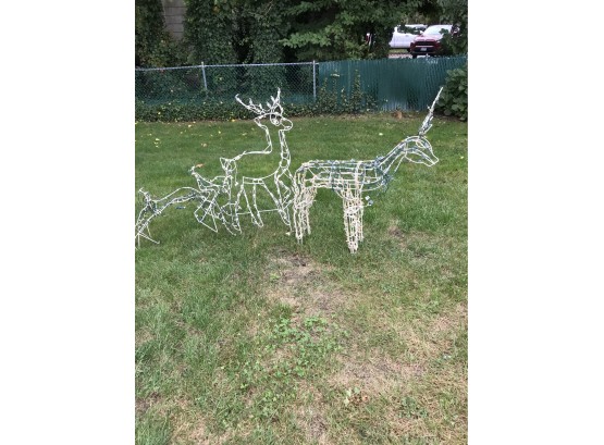 (#109) Set Of 3 Outdoor Lighted Reindeer Decorations With Colored Lights