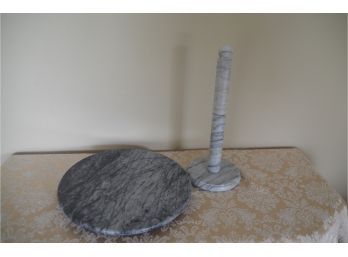 (#68) Marble Swivel Tray And Paper Towel Holder