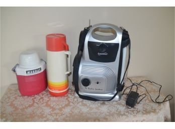 (#79) Thermos And Portable Radio, TV, Lantern Battery Operated Or Electric