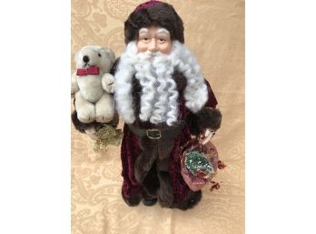 (#105) Santa With Teddy Bear And Sack (boot Broken Not Noticable)