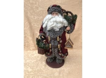 (#107) Santa With Birdhouse, Basket And Snow Shoes