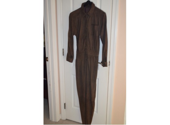 Vintage Suede Brown Jumpsuit Pleated Waist (no Inside Label) Size 6-8
