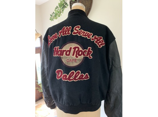 Hard Rock Cafe Dallas Jacket Wool With Faux? Leather Sleeves Size Medium