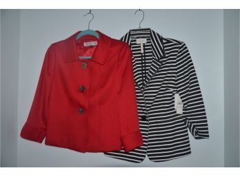 (#78) Tahini Red Jacket Size 2, NEW Laundry Black/white Strip Jacket Size 6