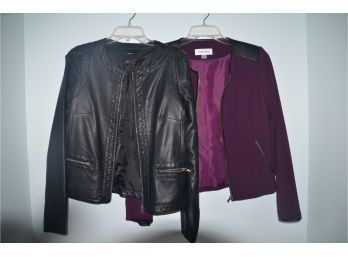 (#76) Calvin Klein Burg. Leather Trim Size 6 Jacket, Identify Size 4 Leather Jacket
