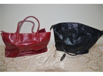 (#56) Large Overnight Handbag (2) Chinese Laundry Black (slight Damage On Handle), Red Good