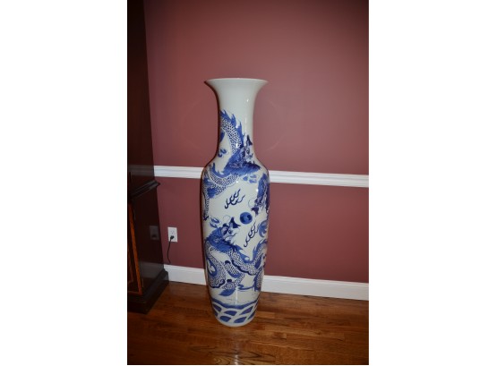 Blue And Blue Porcelain Asian Vase 57' H