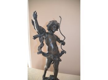 Metal Cupid Angel Statue By Auguste Moreau