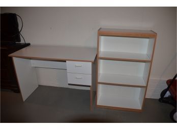 Formica White Child Desk And Bookcase With Tan Trim - See Details