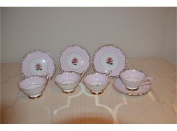 (#53) Tea Cup Sets (4) Pale Pink With Gold Accent Royal Stafford Bone China England