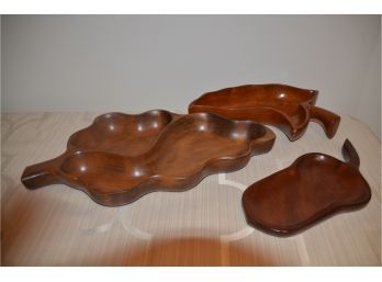 (#31) Solid Wooded Nut Candy / Chip Bowls (3)