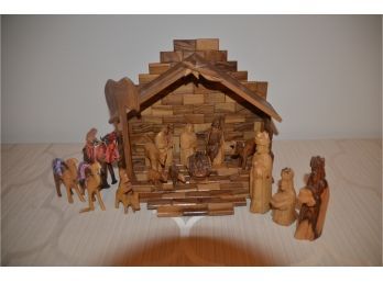 (#102) Christmas Wood Carved Nativity