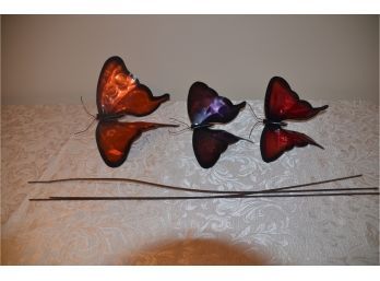 (#40) Metal Butterfly Lawn Ornaments (3)