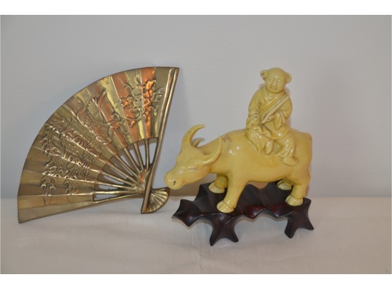 (#22) Asian Statue 5'x7' With Stand, Brass Fan 8'x5.5'