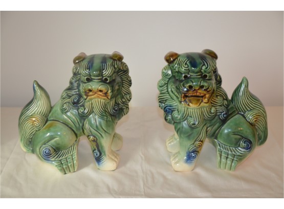 (#19) Ceramic Vintage Pair Of Foo Dog Statue