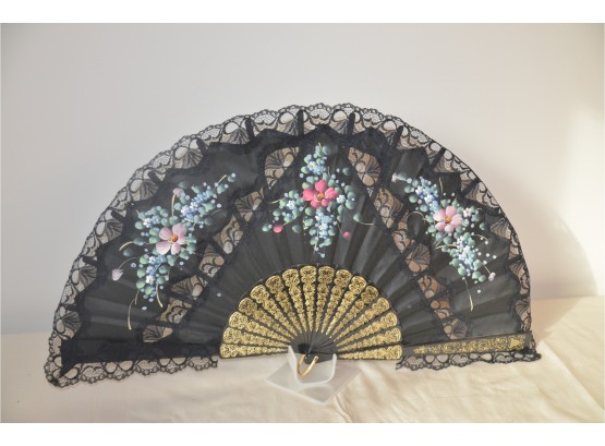 (#38) Hand-painted Rice Paper Madrid Fan 24'wide Opened On Stand