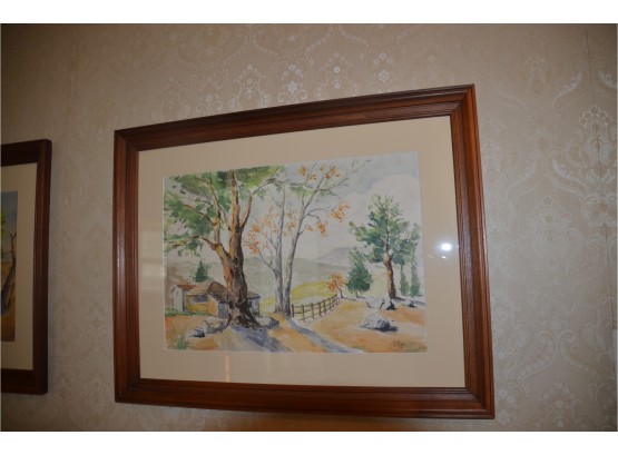 (#63) House In Field Signed Framed Watercolor?