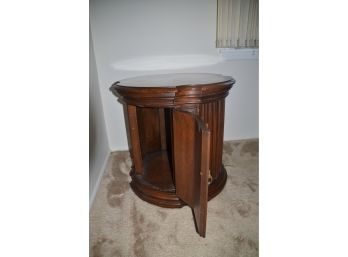 (#74) Solid Heavy Drum End Accent Table With Side Storage Door